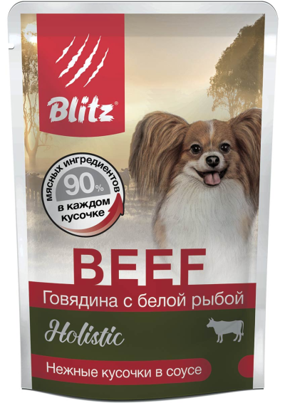 Blitz Холистик - Консервы для взрослых собак мелких пород, с Говядиной и Белой Рыбой, 85 гр