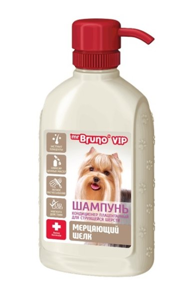 Mr. Bruno - Шампунь-кондиционер для собак, С Экстрактом плаценты и ценными маслами для струящейся шерсти, &amp;quot;Мерцающий шелк&amp;quot;