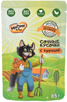 Мнямс - Сочные кусочки для кошек с курицей «Фермерская ярмарка» линия Кот Федор 85г