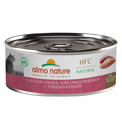 Almo Nature HFC - Корм консервированный полнорационный для кошек, с тунцом и курицей 100 гр