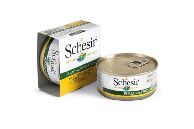 Schesir - Консервы для собак с цыпленком и ветчиной 150гр