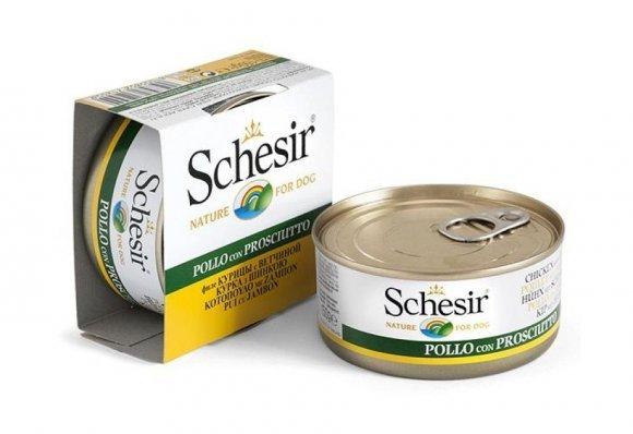 Schesir - Консервы для собак с цыпленком и ветчиной 150гр