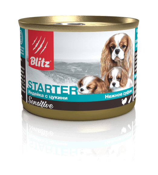 Blitz Sensitive Puppy Turkey with Zucchini - Консервы для щенков, беременных сук и кормящих сук, с Индейкой и Цукини, 200 гр