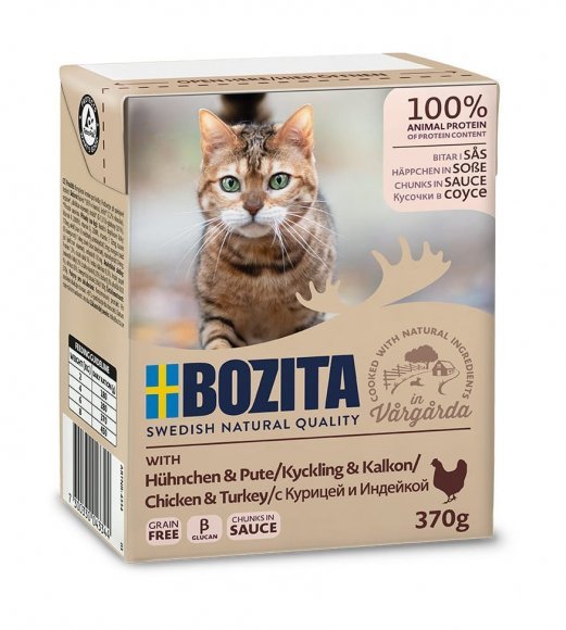 Bozita Feline - Консервы для Кошек - Кусочки в соусе с курицей и индейкой 370гр