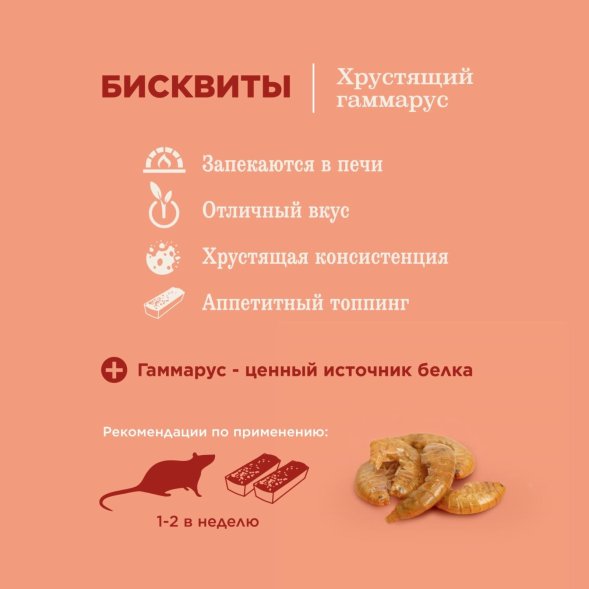 Little One - Бисквиты с хрустящим гаммарусом для хомяков, крыс, мышей и песчанок