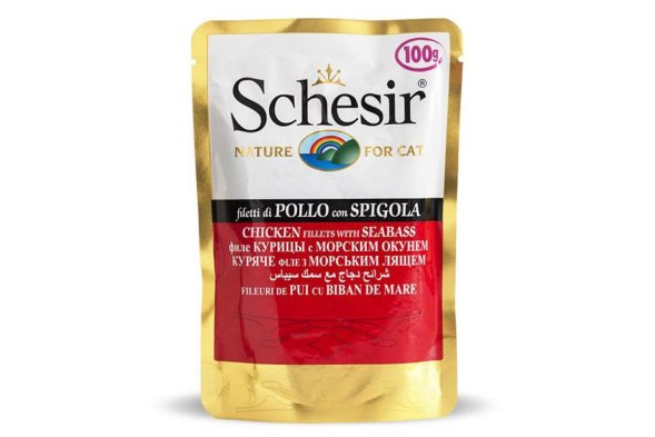 Schesir - Паучи для кошек с цыпленком и окунем 100гр