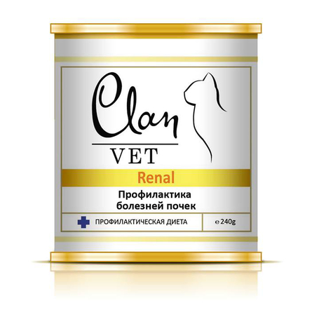 Clan Vet Renal - Диетические консервы для кошек, профилактика болезней почек, 240 гр