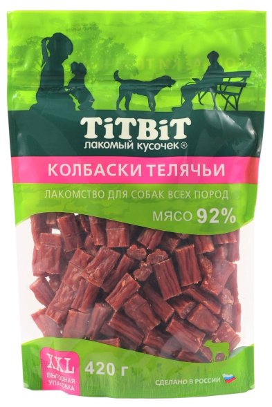 TiTBiT - Лакомство для собак всех пород, Колбаски Миланские, Упаковка XXL, 370 гр
