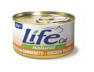LifeCat Chicken & Shrimps- Консервы для кошек с курицей и креветками в бульоне 85гр