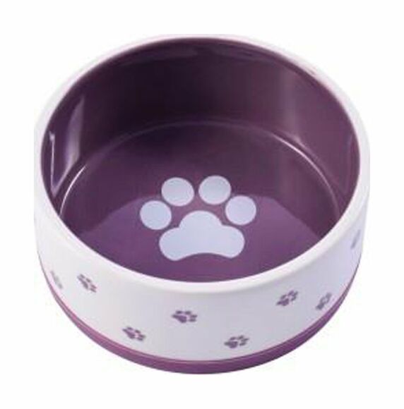 Mr.Kranch - Миска керамическая нескользящая для собак, 360 мл, белая с фиолетовым