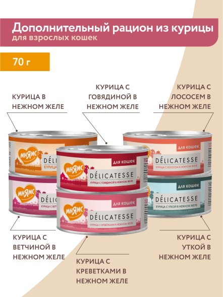 Мнямс - Влажный дополнительный корм для кошек Тунец с курицей в нежном желе 70 г