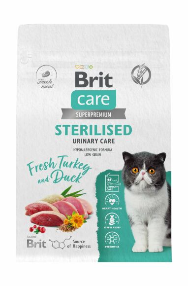 Brit Care Cat Sterilised Urinary Care - Сухой корм для стерилизованных кошек с индейкой и уткой