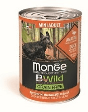 Monge Dog BWild Grain Free Mini - Беззерновые консервы из утки с тыквой и кабачками для взрослых собак мелких пород 400г