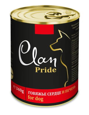 Clan Pride - Консервы для собак, говяжье сердце и печень, 340 гр Clan Pride - Консервы для собак, говяжье сердце и печень, 340 гр
