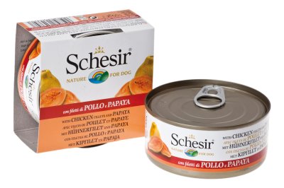 Schesir - Консервы для собак с цыпленком и папайя 150 гр