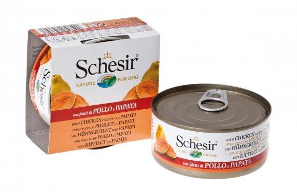 Schesir - Консервы для собак с цыпленком и папайя 150 гр