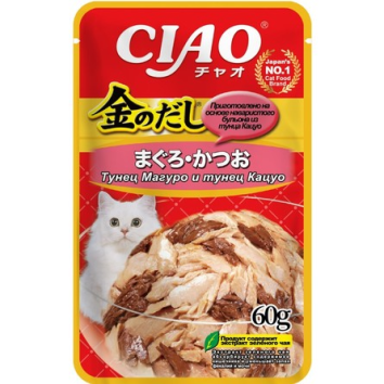 Inaba Kinnodashi - Консервы для кошек, Тунец Магуро и Тунец Кацуо, 60 гр