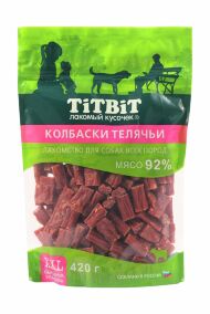 TiTBiT - Лакомство для собак всех пород, Колбаски Телячьи, Упаковка XXL, 420 гр
