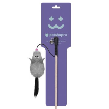 PetSHOP - Дразнилка &amp;quot;Мышка с хвостом из натуральной норки для кошек&amp;quot;, серая