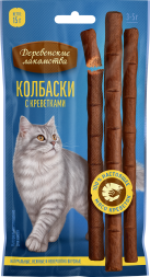 Деревенские Лакомства - Колбаски для кошек с креветкой, 15 г