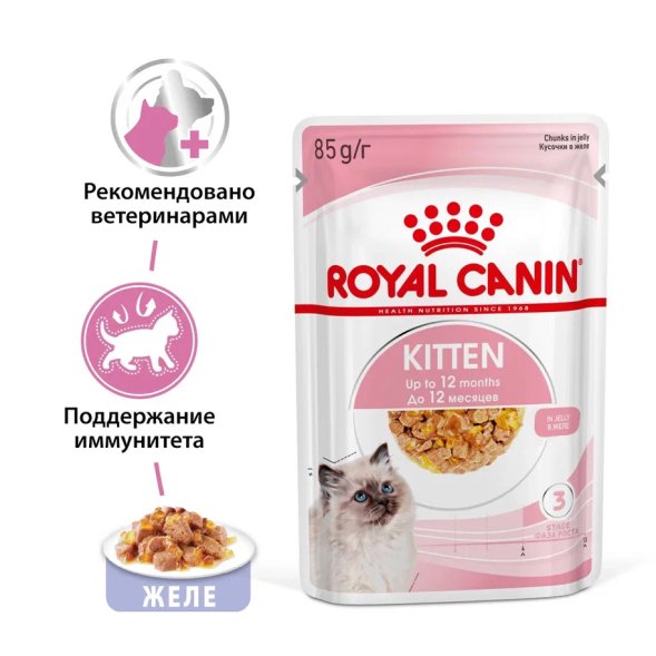 Royal Canin Kitten - Паучи для котят от 4 до 12 месяцев, в желе 85гр