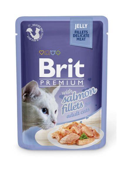 Brit Premium Salmon - Паучи для кошек: кусочки в желе из филе лосося 85гр