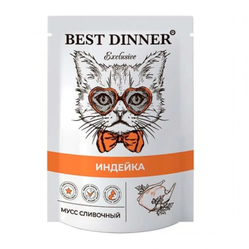 Best Dinner - Консервы для кошек, мусс сливочный, с Индейкой, 85 гр
