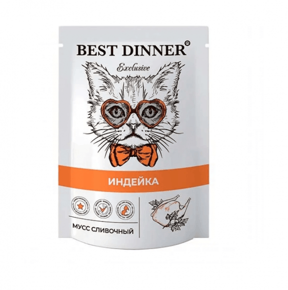 Best Dinner Exclusive - Консервы для кошек, мусс сливочный, с Индейкой, 85 гр