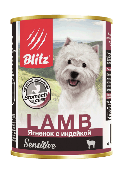 Blitz Sensitive Dog Lamb & Turkey - Консервы для собак всех пород и возрастов, с Ягненком и Индейкой