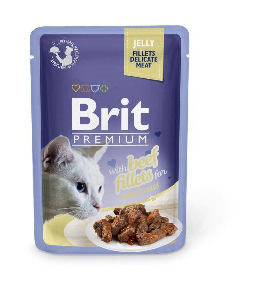 Brit Premium Beef - Паучидля кошек: кусочки в желе из филе говядины 85гр