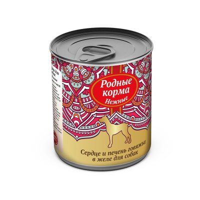 Родные корма - Консервы для собак сердце и печень говяжьи в желе, 240гр