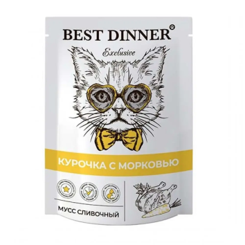 Best Dinner - Консервы для кошек, мусс сливочный, с Курицей и Морковью, 85 гр