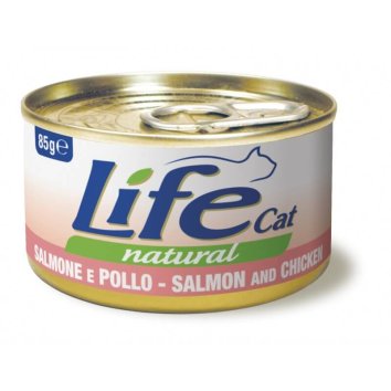 LifeCat - Консервы для кошек с лососем и курицей в бульоне 85гр
