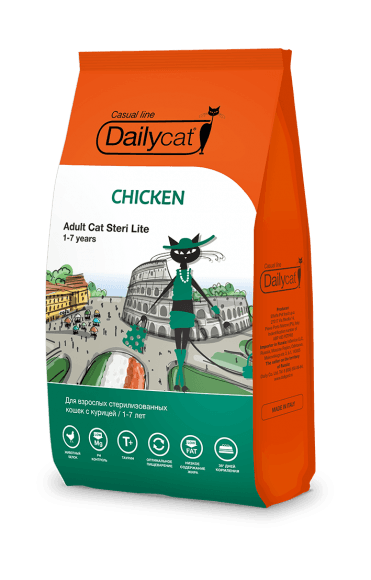 Dailycat Casual Line Adult Steri lite Chicken - Сухой корм для взрослых стерилизованных кошек с курицей