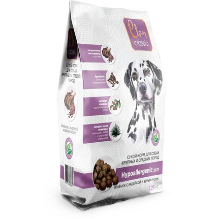Clan Classic Hypoallergen 11 - Сухой корм для собак крупных и средних пород, ягненок, индейка с бурым рисом