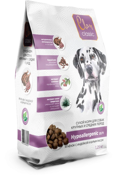 Clan Classic Hypoallergen 11 - Сухой корм для собак крупных и средних пород, ягненок, индейка с бурым рисом