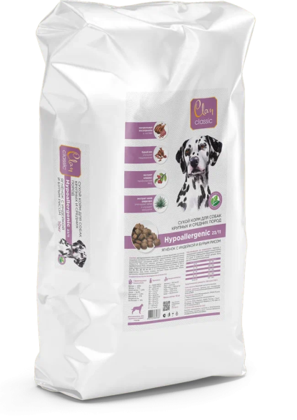 Clan Classic Hypoallergen 11 - Сухой корм для собак крупных и средних пород, ягненок, индейка с бурым рисом