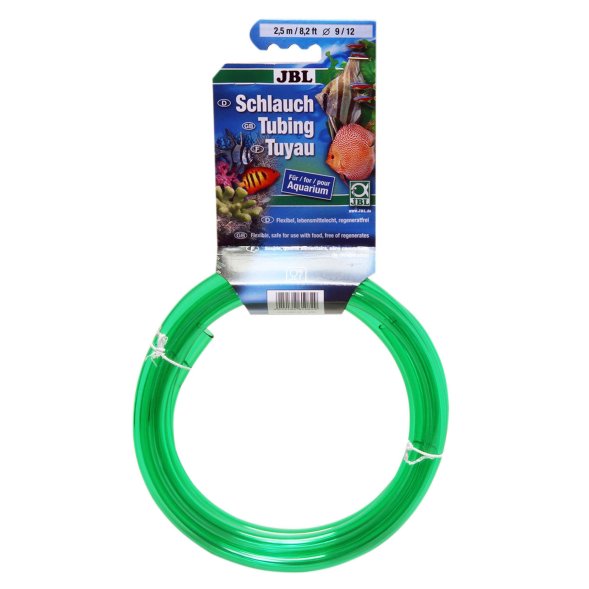 JBL - Гибкий шланг для воды, прозрачный зеленый, 2,5 м, на подвесе (Aquarium tubing GREEN 12/16)