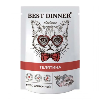 Best Dinner - Консервы для кошек, мусс сливочный, с Телятиной, 85 гр