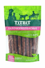 TiTBiT - Лакомство для собак всех пород, Палочки Колбасные, Упаковка XXL, 550 гр