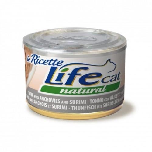 LifeCat - Консервы для кошек с тунцом, анчоусами и крабом в бульоне 150гр