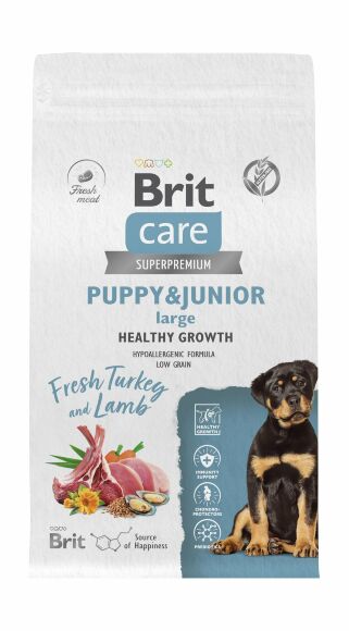 Brit Care Dog Puppy & Junior L Healthy Growth - Сухой корм для щенков крупных пород с индейкой и ягненком
