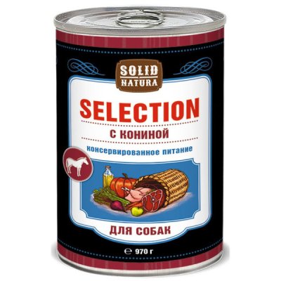 Solid Natura Selection - Корм консервированный для собак, С кониной, 970г