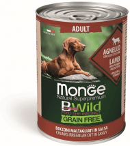 Monge Dog BWild Grain Free - Беззерновые консервы из ягненка с тыквой и кабачками для взрослых собак всех пород 400г