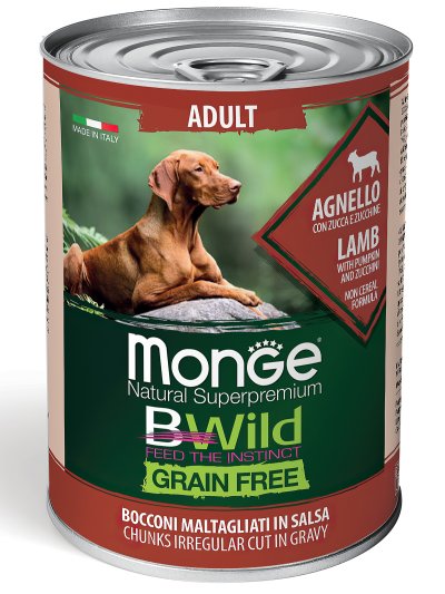 Monge BWild Grain Free - Беззерновые консервы из ягненка с тыквой и кабачками для взрослых собак всех пород 400 г