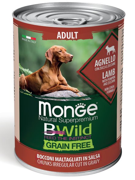 Monge BWild Grain Free - Беззерновые консервы из ягненка с тыквой и кабачками для взрослых собак всех пород 400 г