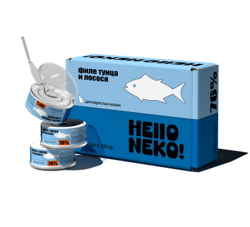 Hello Neko - Консервированный полнорационный корм для кошек от 5 месяцев из филе тунца и лосося, нежный мусс
