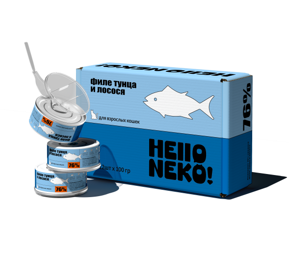 Hello Neko - Консервированный полнорационный корм для кошек от 5 месяцев из филе тунца и лосося, нежный мусс