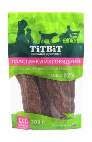 TiTBiT - Лакомство для собак всех пород, Пластинки из Говядины, Упаковка XXL, 300 гр