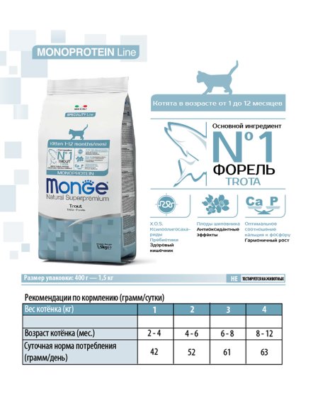 Monge Monoprotein (Монопротеин) - Сухой корм для котят с форелью